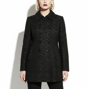 Kristen Blake Wool Pea Coat Size 2 Damask Brocade Double Breasted Long Jacket